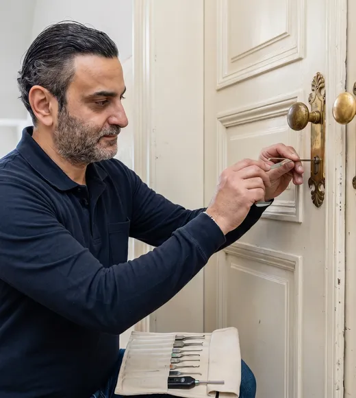 Herr Haimov öffnet eine zugefallene Wohnungstür in Wien schadenfrei — Schlüsseldienst-Sofort Aufsperrnotdienst