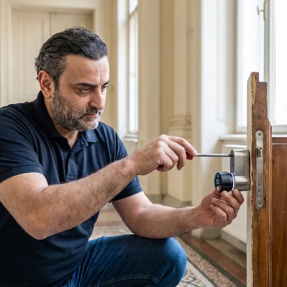 Herr Haimov bei der Installation eines elektronischen Smart-Lock-Zylinders in Wien — Schlüsseldienst-Sofort